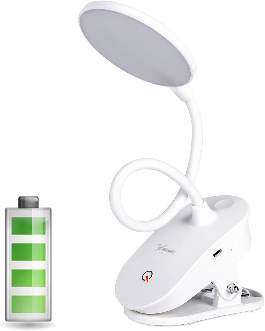 Rechargeable Clip on Reading Light, Accering 18 LED Portable Touch Lamp Battery Operated Book Light with 3 Brightness Levels and 360ยฐ Flexible for Home, Bed, Computer - White