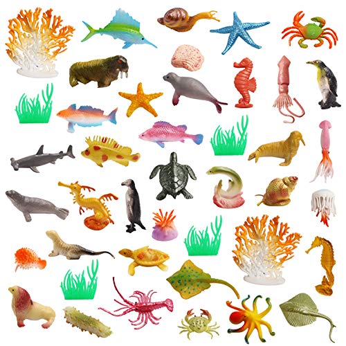 42Pcs Plastic Ocean Animals Toys Small Realistic Mini Sea Creature Figure Toys Fake Under The Sea Creatures Bath Toys For Kids Toddlers Preschool Educational Favors Easter Basket Stuffers Gifts #TOP3
