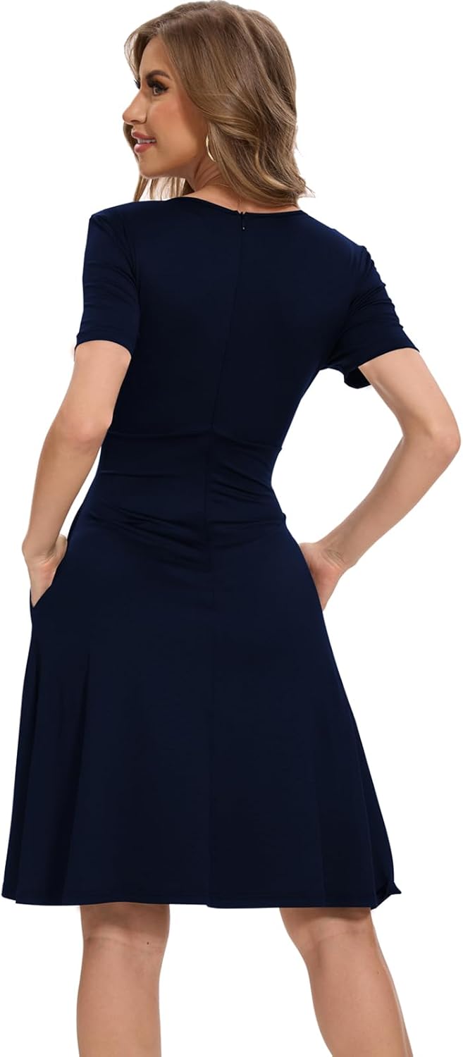 Summer Dresses for Women 2025 Casual Wrap V Neck Sundress Short Sleeve Vacation Graduation Dress - Image 4