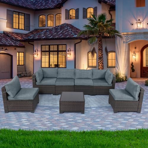 image for LEVELEVE 7 Pieces Outdoor Patio Furniture Sets,Rattan Conversation Sec