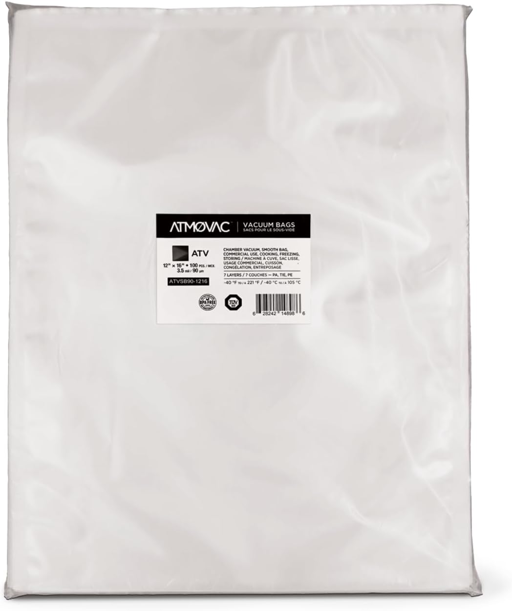 ATVSB Channeled Vacuum Sealer Bags for Sous Vide 12" x 16" – 100 Bags – -40°F to 221°F – For Chamber & External Sealers – BPA-Free Food Storage