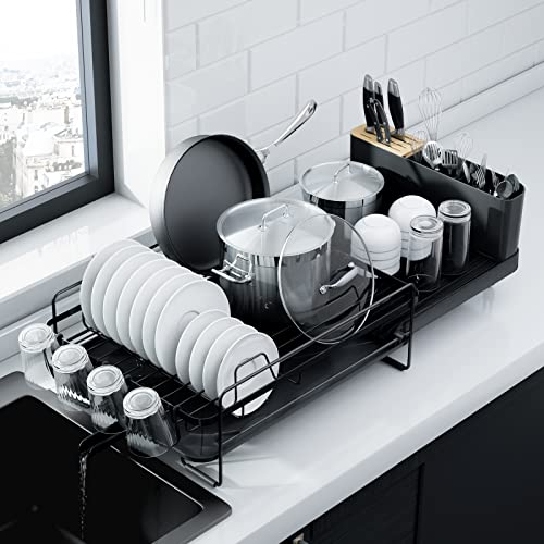 Comparison: Best Drying Rack For Dishes 2 Kitsure Large Dish Drying Rack - Extendable Dish Rack, Multifunctional Dish Rack for Kitchen Counter, Anti-Rust Dish Drainers with Cutlery & Cup Holders 19.2"-26.7" L x 12.9" W, Black