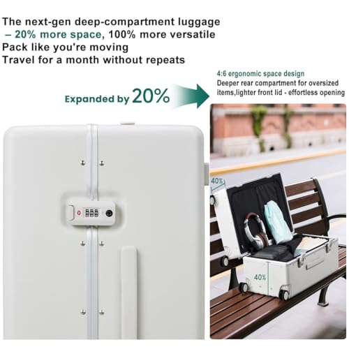 Carry On Luggage Airline Approved with TSA Lock,26 Inch Lightweight Luggage with Spinner Wheels Trolley Case for Business Travel,100% PC Hard Shell Carry On Suitcases for Men Women,White4