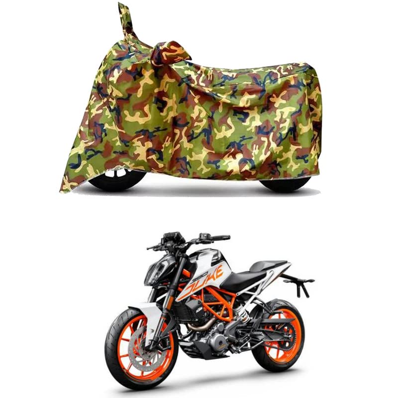 Image of Waterproof 100% PVC Coated Full Bike Scooty Two Wheeler Body Cover Compatible for KTM 490 Duke STD /UV-Rays /Heat Protection /Birds Dropping /Scratchproof /Dust Proof [6X6 Jungle Print]
