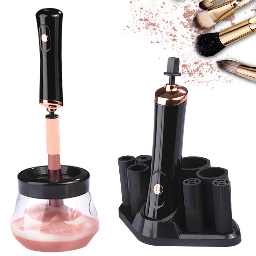 TDOO Makeup Brush Cleaner and Dryer Machine, Electric Cosmetic Automatic Brush Spinner with 8 Size Rubber Collars, Wash and Dry in Seconds, Deep Cosmetic Brush Spinner for Makeup Brushes(D)