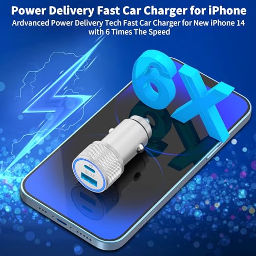 [Apple MFi Certified] iPhone Fast Car Charger, Veetone 48W Dual Port USB C Power Delivery All Metal Car Adapter with 2 Pack Lightning Cable, PD/QC 3.0 Type C Rapid Car Charging for iPhone/iPad/Airpods by Veetone - Image 3