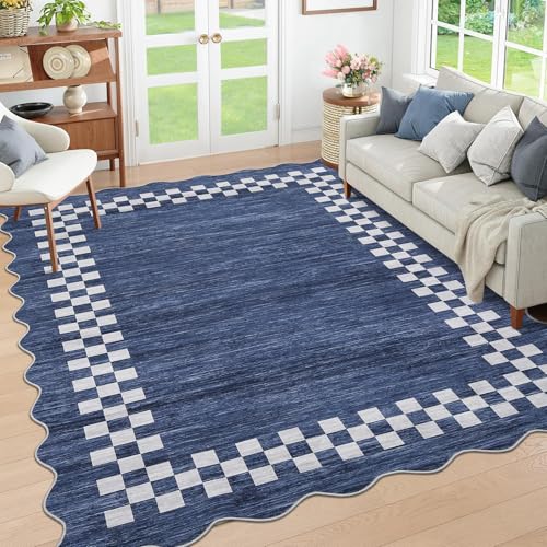 5x7 Blue Scalloped Border Rug