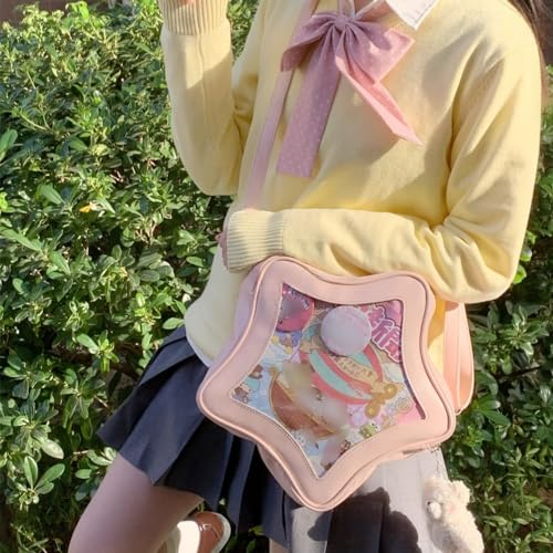 Star Shape Ita Bag Pins Display Crossbody Bag PU Leather Backpack Y2k Aesthetic Cute Handbag (Pink)3