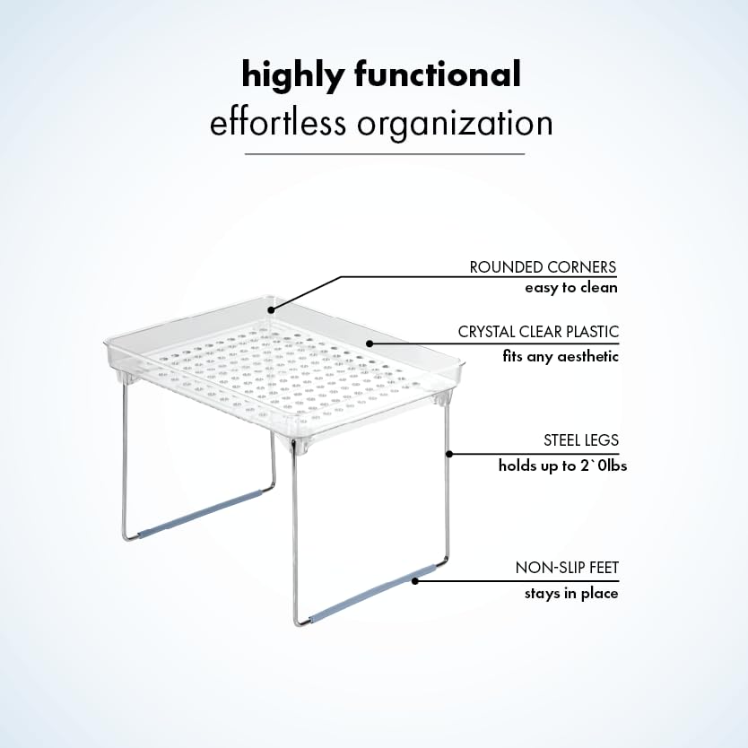 Pequeño estante de almacenamiento apilable para armarios o mostradores, estante plegable de plástico para organización del hogar, blanco, 9.38 x 7.63 x 1.5 pulgadas 4