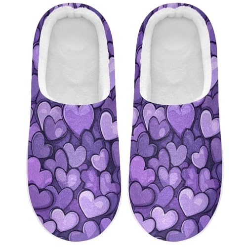 JUNZAN Purple Hearts Day Purple Hearts Mens House Cotton Slipper Non Skid Memory Foam Ladies Slippers for Indoor Birthday Presents 6-7