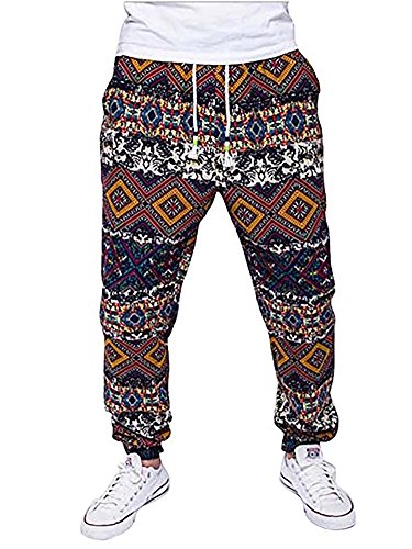 Pantalones de Chándal Pantalones Deportivos Pantalones de Yoga Bohemia Anchos Casual y Cómoda para Hombre M Rojo