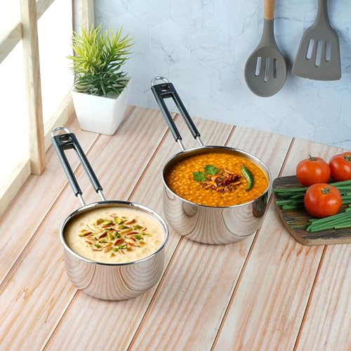 Image of Kraft Stainless Steel Saucepan Combo Set of 2-1 and 1.4 Litre, Durable and Versatile Sauce Pan for Tea, Riveted Sturdy Bakelite Handle, Induction & Gas Base, for Chai, Milk, Soup, Egg