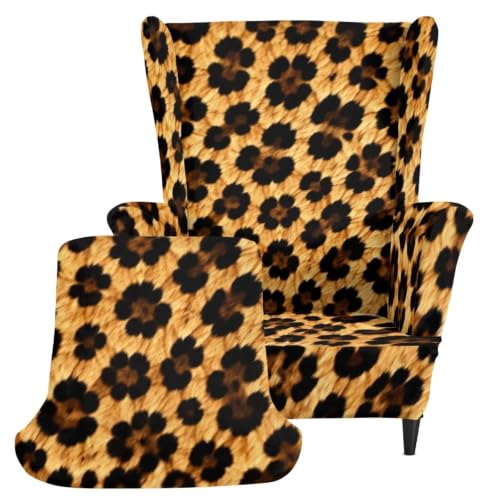 Image of Wanyint Wing Armchair Slipcover Gold Brown Leopard Print