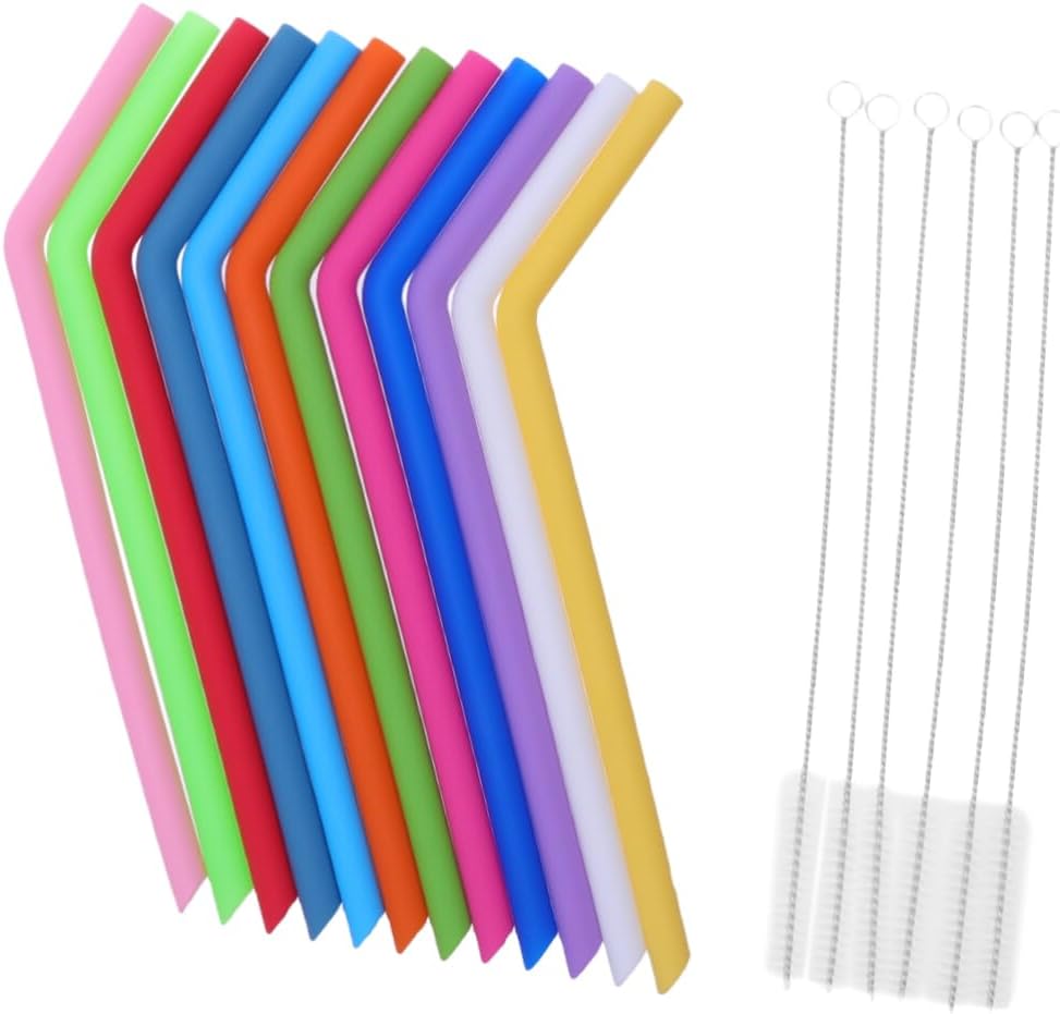 KICHOUSE 18pcs Eco-friendly Silicone Straws Set Lifesuny Reusable Drinking Straws Milk for Birthday Party