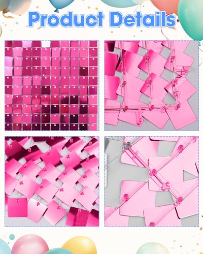 Image of HotPink Shimmer Wall Backdrop, 24 Panels, 6x4 Ft Photo Backdrop | wedding backdrop birthday backdrop party decoration photo booth backdrop bridal shower baby shower event decoration