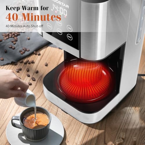 Aigostar Filter Coffee Machine with LED Touch Screen, 1.5L Programmable Coffee Maker with Timer, Regular & Strong Brewing, Pause & Serve, Keep Warm for 40min, Auto Clean, Stainless Steel, 1000W - Cora - Image 5