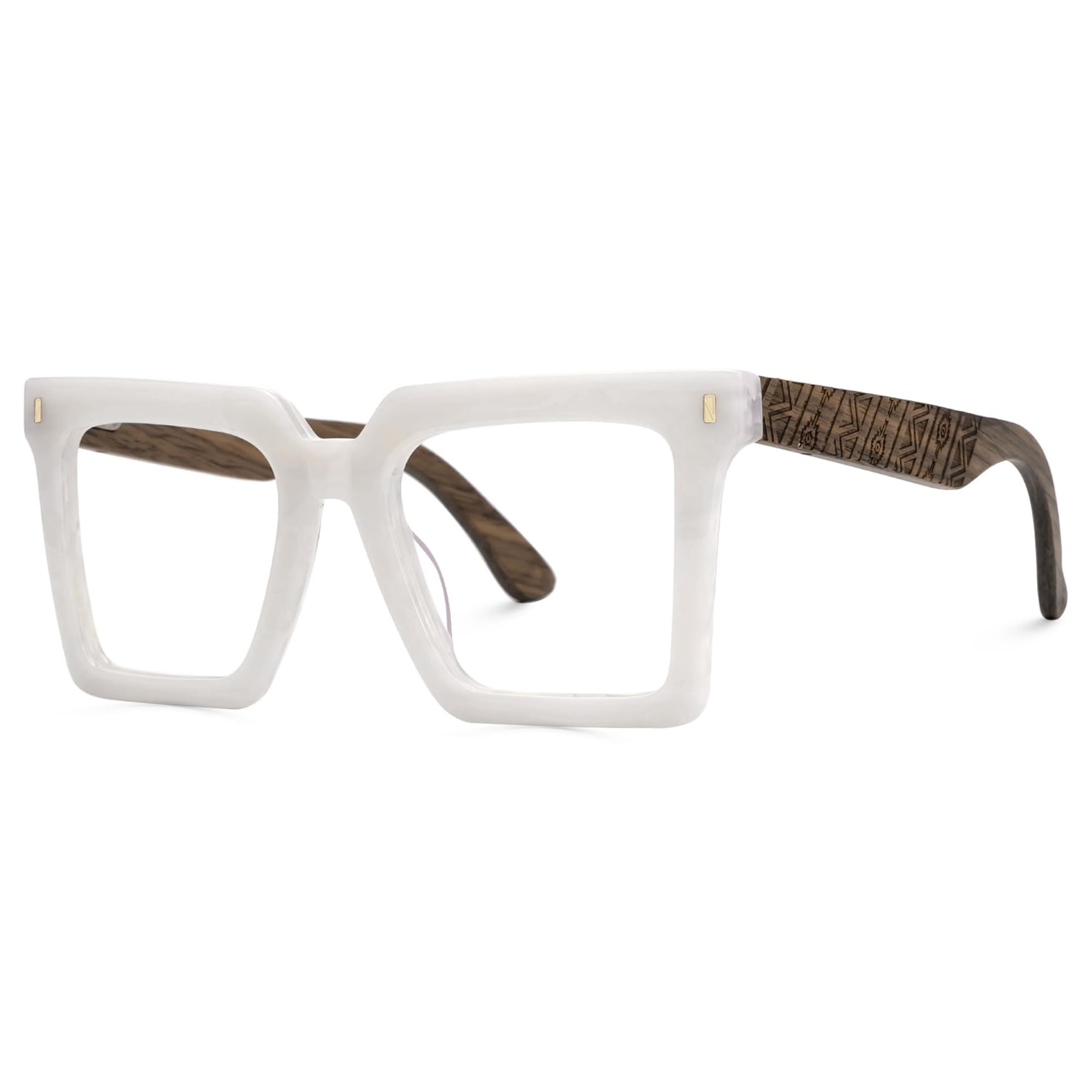 Zeelool Vintage Square Wood Arm Blue Light Blocking Glasses for Men Computer Eyeglasses ZJGX320783-04 White