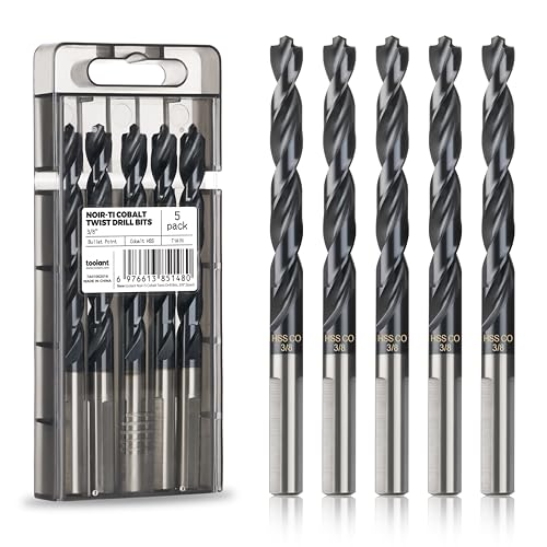 Image of toolant 3 /8 inch Cobalt Drill Bit Set(Pro) Titanium Aluminum Nitride Coated (TiAlN) with Bullet Point Tip, 5-Piece Bulk