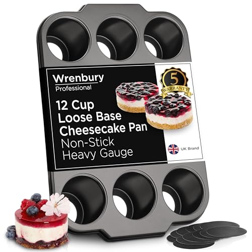 Comparison: Best Mini Cheesecake Pan 2 Wrenbury Pro Mini Cheesecake Pans Removable Bottom 12 Hole - Heavy Gauge Carbon Steel Non Stick Pan Loose Bottom Springform - 3 Inch Small Individual Cheesecakes Tin - PFOA Free
