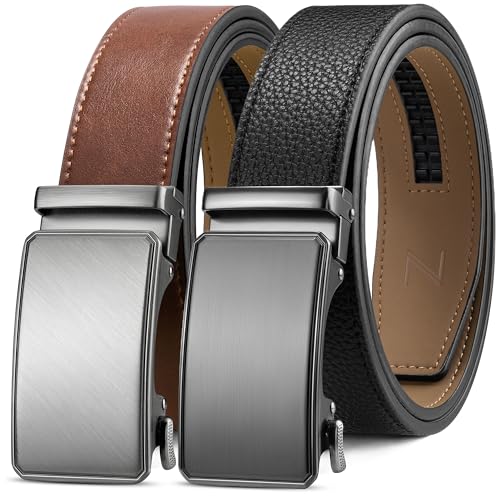 Image of Zitahli Leather Ratchet Belt for Men - 2 Pack Mens belt,Customizable Fit | Everyday Men Dress Pants Belt,Casual Occasion,Classic Style,Gifts for Men on Birthday,Anniversary,Father's Day,and Christmas