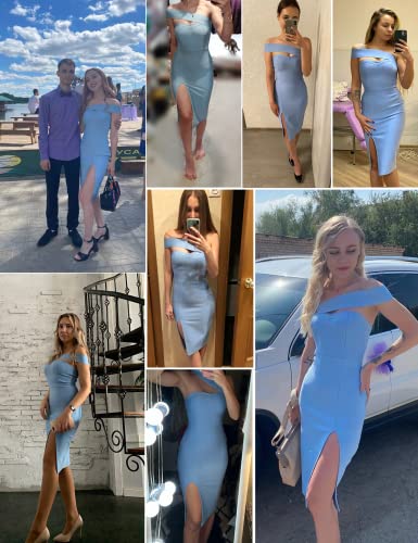 Image of meilun Women's One Shoulder Bandage Dresses for Women Wedding Guest Sexy Formal Midi Dress