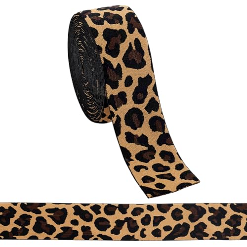 PH PandaHall 6 Yards Leopard Sewing Elastic Band Leopard Ribbons for Crafting, 2 inch Black Brown Elastic Ribbon Craft Sewing for Gift Wrapping Carnival Birthday Wedding Decorations Waistband