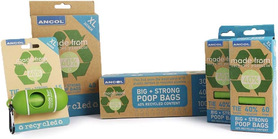 Ancol Dog Poo Bags 60 x 4 Rolls - Recyclable Poo Bags Dogs - Poo Bags With Tie Handles - Cat Poop Bags - Dog Poop Bags Rolls - Cat Litter Bags - Poop Bags Dog Waste Bags - Dog Bags Poop Bag For Dogs