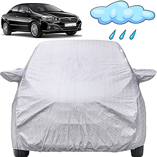 Image of Autofact Waterproof Car Body Cover Compatible with Fiat Linea (2008 to 2016), with Mirror Pockets, Shinning Silver Design, Non Woven Fabric Triple Stiched, Fiat Linea Car Accessories