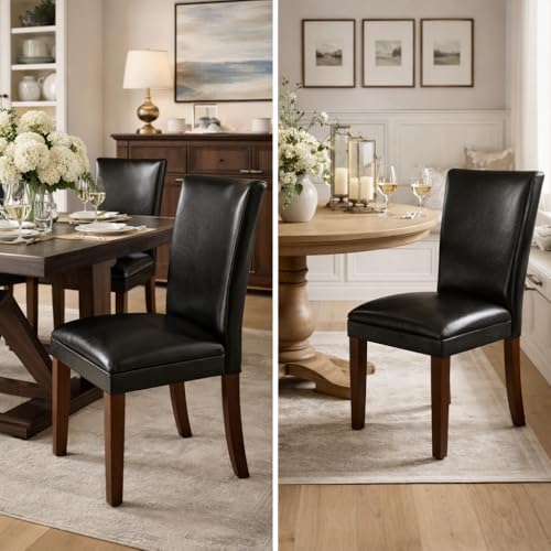 Image of HomePop Parsons Upholstered Accent Dining Chair, Set of 2, Black Faux Leather