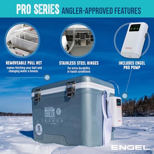 Image of ENGEL Live Bait Cooler PRO for Fishing - Portable Minnow and Bait Bucket with Lithium-Ion Rechargeable Aerator