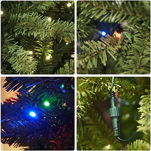 Image of Prelit Christmas Tree Artificial Hinged Xmas Tree with Stand,Multicolor Lights,Decorated for Home Holiday,7FT