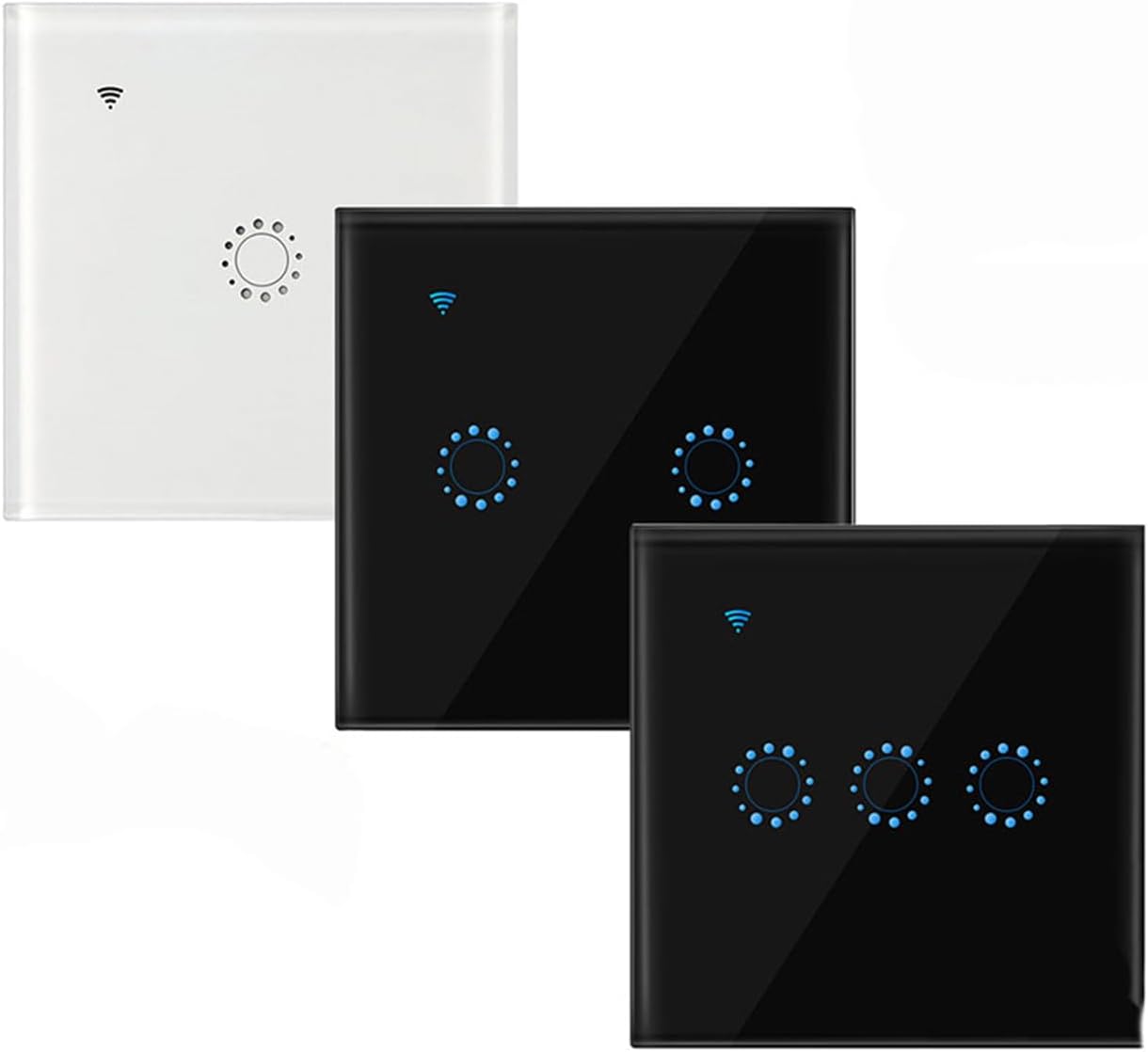 WiFi Smart Life Tuya Ewelink EU Wall Light Switches Touch Glass Panel Wireless Remote Control by Voice Black 3-Gang#Ewelink App