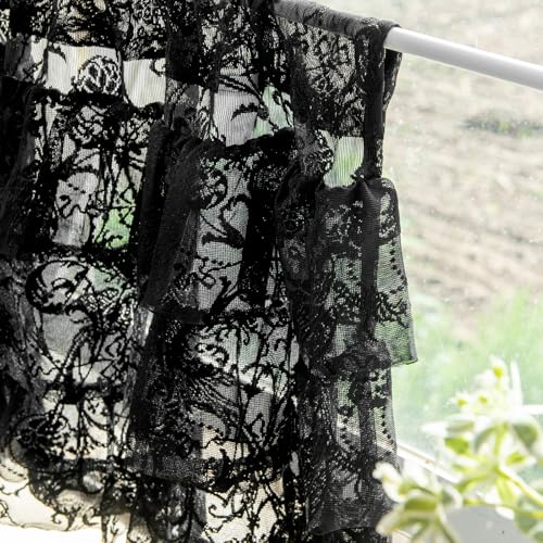 TUDECO Black Valance with Three Tier Ruffle - Gothic Luxury