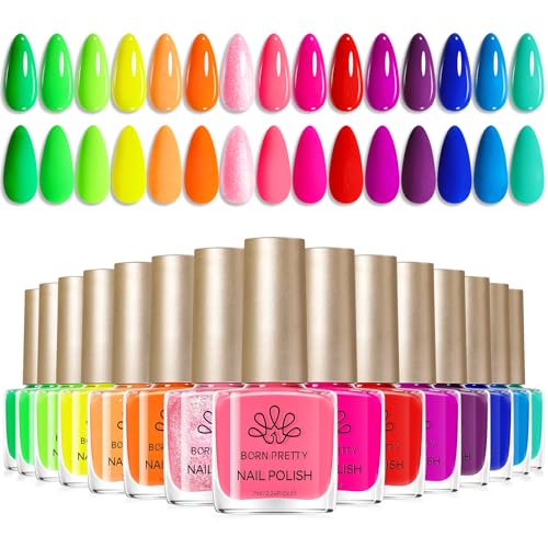 Born Pretty Neon Nail Polish Set, 15 Colors Spring Summer Nail Polish Quick Dry Nail Polish Kit Hot...