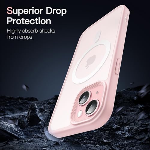 Image of JETech Magnetic Cover Case for iPhone 15 6.1-Inch Compatible With Magsafe, Translucent Matte Back Slim Shockproof Case Phone Cover (Pink)