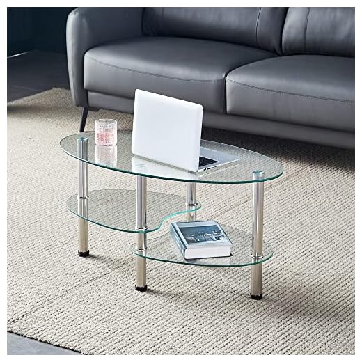 Oval-Shaped Glass Tea Table for Office, 3-Tier Modern Coffee Table, End Table for Living Room (Clear)