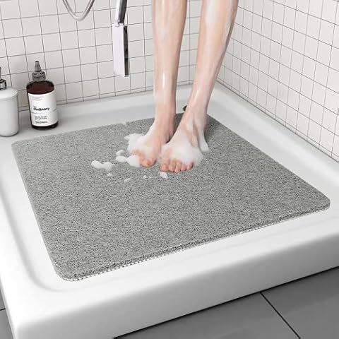 Duschmatte rutschfest waschbar, 80 x 80 cm Anti-Schimmel | Schnell trocknend | Luffa Massage | Weich Komfort Duschmatten Badewannenmatte mit Ablauf, PVC Luffa Badematte Cover