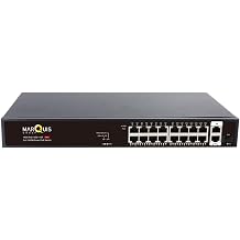 Marquis 16 Port Full Gigabit PoE Switch with 2 *Gigabit RJ45 Ports, Unmanaged Plug and Play, High Power Total Budget 300W, 802.3af/at Compliant, Fanless & Slience, Metal Housing, Rack Mount