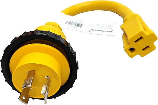 Parkworld 691975 RV Pigtail Shore power 30A Male L5-30P to 5-15R Female Dogbone Adapter Power Cord, Twist Lock L5-30 Plug to 5-15 Receptacle 1FT