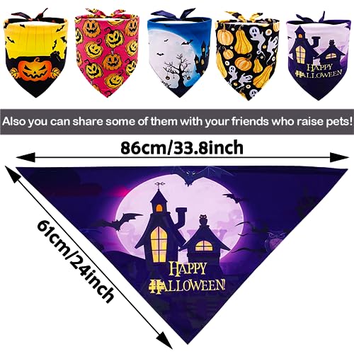 JpGdn 10pcs Halloween Dog Bandanas for Large Dog Washable Stitching edge Selvedge Sewing Triangle Bibs Head Scarves Scarfs Pumpkin Bats Ghost Spider Owls Pattern for Girls and Boys Grooming Costume - Image 2