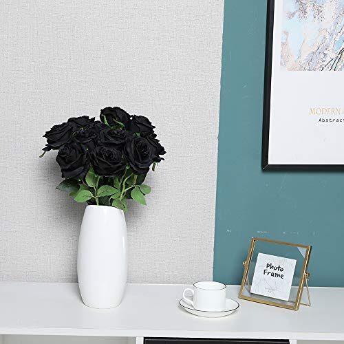 Nubry Artificial Silk Rose Flower Bouquet Lifelike Fake Rose For Wedding Home Party Decoration Event Gift 10Pcs (Black) #TOP4