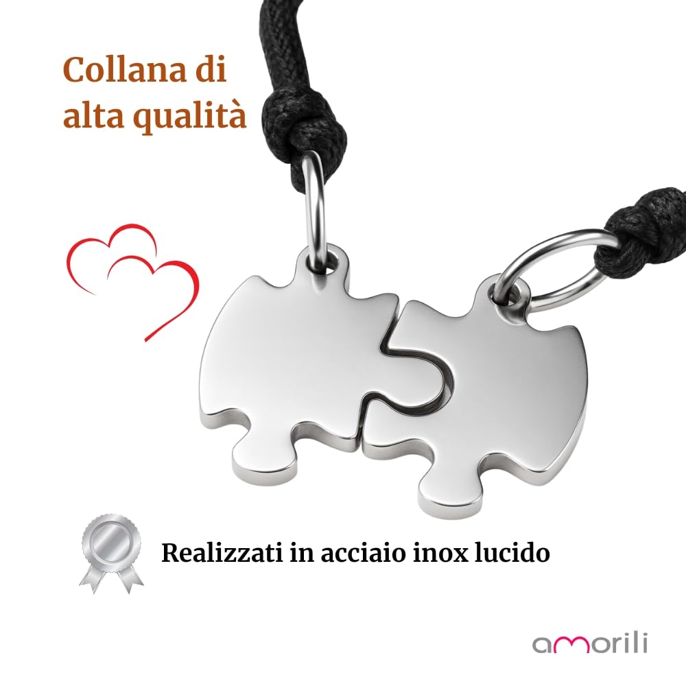 Collana Puzzle Coppie Fidanzati Amiche in Acciaio Inox | Personalizzata con Incisione | Set Due Metà | Gioiello Simbolico Amicizia e Amore | Idea Regalo cll0788