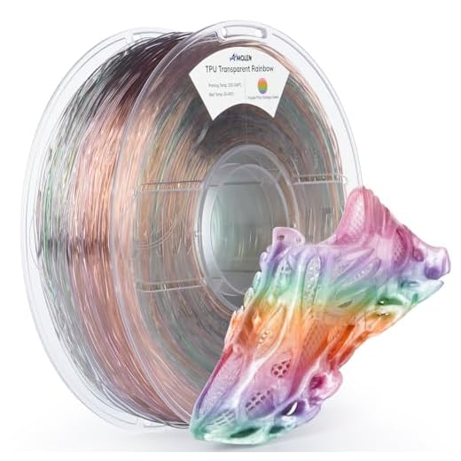 AMOLEN 95A TPU 3D Printer Filament, 1.75mm Transparent Multicolor Rainbow Purple, Pink, Orange, Green Crystal TPU 1.75mm, Color Change Flexible Soft Filament Supports High Speed, 1kg Spool(2.2lbs)
