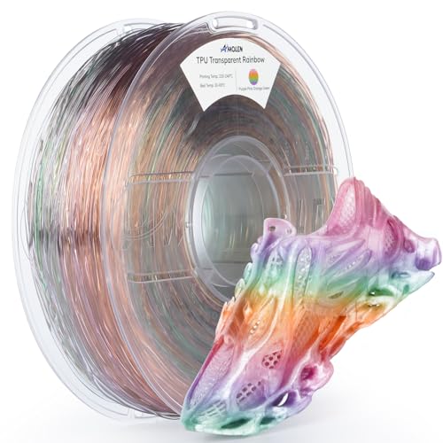 Image of AMOLEN 95A TPU 3D Printer Filament, 1.75mm Transparent Multicolor Rainbow Purple, Pink, Orange, Green Crystal TPU 1.75mm, Color Change Flexible Soft Filament Supports High Speed, 1kg Spool(2.2lbs)