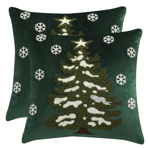 Tosleo 2er Set Winter Samt Kissenbezüge 45 x 45 cm Dekorative Grüner...