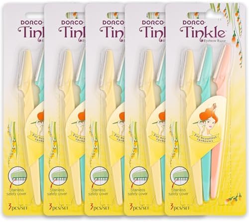 Tinkle Dermaplaning Tool 15ct, Dermaplane Razor for Women, Safe and Easy Peach Fuzz Remover, Eyebrow Trimmer with Protective Cover (5 Packs of 3)