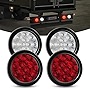 Nilight 4PCS 4” 12LED Round Reverse Brake Turn Tail Lights w/Surface Mount Grommet Plugs IP67 Trailer Tail Lights for Truck Trailer RV (White and Red), 2 Years Warranty