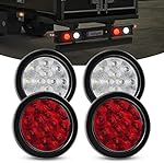 Nilight 4PCS 4” 12LED Round Reverse Brake Turn Tail Lights w/Surface Mount Grommet Plugs IP67 Trailer Tail Lights for Truck Trailer RV (White and Red), 2 Years Warranty