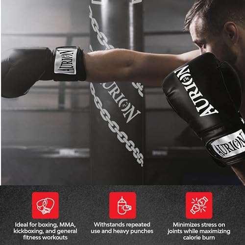 Image of Aurion by 10Club 3 Feet Synthetic Leather Filled Punching Bag Combo | Boxing Punching Bag with Boxing Gloves 12Oz & Hanging Chain | Boxing | MMA | Kickboxing |Taekwondo - Black 3 Feet /36 Inches