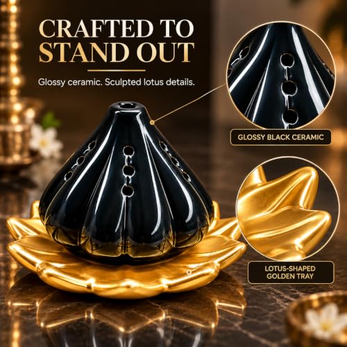 Image of SIGNAMIO Ceramic Sambrani Dhoop Doopam Dhupam Stand Holder - Gold Black